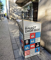 A ballot drop box used for early voting in the city of Boston, Massachusetts Ballot Drop Box Boston.jpg
