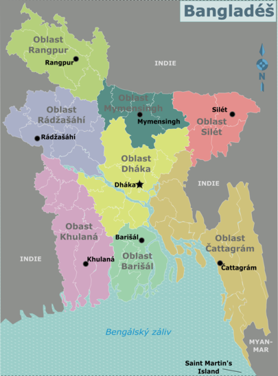 Mapa regionů Bangladéše