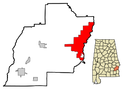 Barbour County Alabama Incorporated and Unincorporated areas Eufaula Highlighted.svg