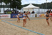 Deutsch: Beachhandball Europameisterschaften 2019 (Beach handball Euro); Tag 3: 4. Juli 2019 – Frauen,Platzierungsrunde Gruppe III, Zypern-Türkei 0:2 (14:24, 22:23) English: Beach handball Euro; Day 3: 4 July 2019 – Women Consolation Round Group III – Cyprus-Turkey 0:2 (14:24, 22:23)