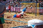 Deutsch: Beachhandball bei den Olympischen Jugendspielen 2018 in Buenos Aires; Tag 7, 13. Oktober 2018; Jungen, Halbfinale – Spanien-Kroatien 2:1 English: Beach handball at the 2018 Summer Youth Olympics in Buenos Aires at 13 October 2018 – Boys Semifinal – Spain-Croatia 2:1 Español: Handball de playa en los Juegos Olimpicos de la Juventud Buenos Aires 2018 en 13 de octubre de 2018 – Semifinales de chicos - España-Croacia 2:1