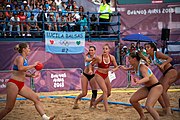 Deutsch: Beachhandball bei den Olympischen Jugendspielen 2018 in Buenos Aires; Tag 7, 13. Oktober 2018; Mädchen, Finale Argentinien-Croatien 2:0 English: Beach handball at the 2018 Summer Youth Olympics in Buenos Aires at 13 October 2018 – Girls Gold Medal Match – Argentina-Croatia 2:0 Español: Handball de playa en los Juegos Olimpicos de la Juventud Buenos Aires 2018 en 13 de octubre de 2018 – Partido por la medalla de oro femenino - Argentina-Croacia 2:0