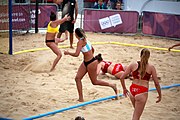 Deutsch: Beachhandball bei den Olympischen Jugendspielen 2018; Tag 5, 10. November 2018; Mädchen, Hauptrunde - Kroatien-Argentinien 1:2 English: Beach handball at the 2018 Summer Youth Olympics at 11 October 2018 – Girls Main Round – Croatia-Argentina 1:2