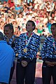 Deutsch: Beachhandball bei den Olympischen Jugendspielen 2018 in Buenos Aires; Tag 7, 13. Oktober 2018; Medaillenzeremonie Mädchen - Gold: Argentinien, Silber: Kroatien, Bronze: Ungarn English: Beach handball at the 2018 Summer Youth Olympics in Buenos Aires at 13 October 2018 – Medal Ceremony Girls - Gold: Argentina, Silver: Croatia, Bronze: Hungary Español: Handball de playa en los Juegos Olimpicos de la Juventud Buenos Aires 2018 en 13 de octubre de 2018 – Medalla Ceremonia para niñas - Oro: Argentina, Plata: Croacia, Bronce: Hungría