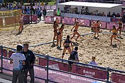 Deutsch: Beachhandball bei den Olympischen Jugendspielen 2018; Tag 3, 10. Oktober 2018; Mädchen, Vorrunde, Gruppe B - Niederlande-Argentinien 2:0 English: Beach handball at the 2018 Summer Youth Olympics at 10 October 2018 – Girls Preliminary Round Group B‎ – Netherlands-Argentina 2:0