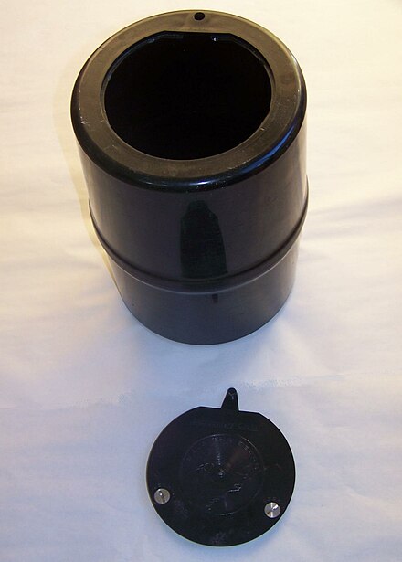 Bear resistant food storage canister, lid can be locked into place using a coin, a key or any similar object.