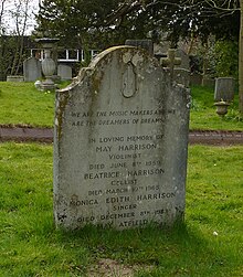 A granite gravestone in a grassy churchyard