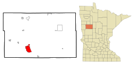 Becker County Minnesota Incorporated and Unincorporated areas Detroit Lakes Highlighted.svg