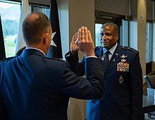 Lt Gen Shaw swears in Pepper during his promotion ceremony to brigadier general, August 16, 2021 Brig Gen Devin R. Pepper promotion ceremony (3).jpg