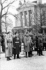 German officers stand in front of the National Theater in Oslo, 1940.