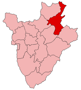 Harta provinciei Muyinga  în cadrul statului Burundi