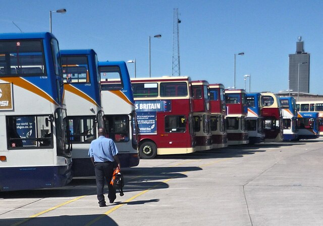 Stagecoach in Hull and East Yorkshire Motor Services buses at Hull Paragon Interchange in May 2009