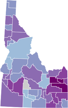 COVID-19 rolling 14day Prevalence in Idaho by county.svg