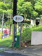 Sign for PR-891 in Barrio Pueblo, Corozal, looking west