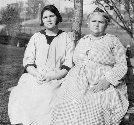 Carrie Buck (left) at the Virginia State Colony for Epileptics and Feebleminded along with her birth mother Emma Buck in 1924
