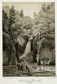 Cascade des Demoiselles, près Luchon, lithographie.