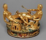 In Benvenuto Cellini's "table salt cellar", extravagant invention and richness of materials overwhelm any practical use.