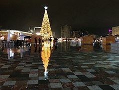 Christmas Tree on Skanderbeg Square Christmas Market during night time