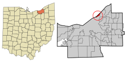 Localização no condado de Cuyahoga e no estado de Ohio.