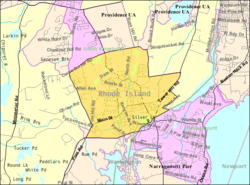 Mapa Wakefield-Peacedale s jeho hranicemi v roce 2000