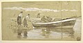 Drawing, Fisherman and Women Stowing Nets in a Beached Dory, Cullercoats, England, 1881 (CH 18174335).jpg