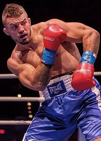 Mike Perry in his boxing debut against Kenneth McNeil at the "Island Fights 33" in Pensacola, Florida in March 2015 ED8A3538.jpg