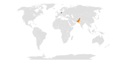 Mapa označující umístění východního Německa a Pákistánu