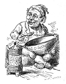 A nisse eating from a bowl of Christmas porridge.