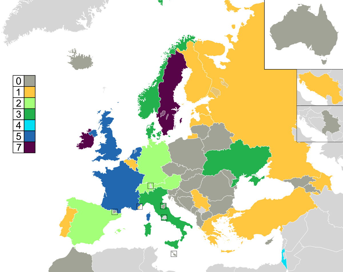 Intestines development of Intend List of countries in the Eurovision Song Contest - Wikipedia
