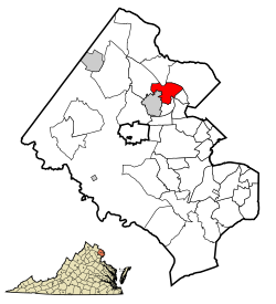 Location of Tysons Corner in Fairfax County (above) and Virginia (below)