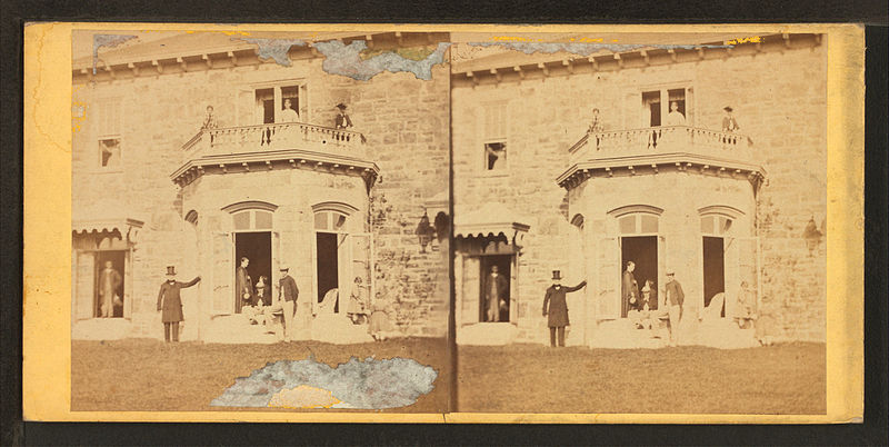 File:Family posing in front and in the balcony of stone house, from Robert N. Dennis collection of stereoscopic views 5.jpg