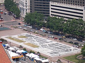 Inlay of L'Enfant Plan in Freedom Plaza, looking northwest in June 2005 from the observation deck in the Old Post Office Building Clock Tower Federal Plaza, Washington, DC.jpg