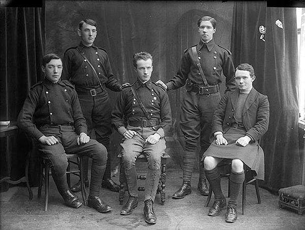Fianna Éireann Council, between 1912 and 1915. Front row (left to right) Patrick Holohan, Michael Lonergan and Con Colbert. Back row (left to right) G