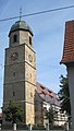 Deutsch: Die evangelische Martinskirche in Filderstadt-Sielmingen. 1489 von Niklas Eseler vollendet, der Chor wurde im 18. Jahrhundert erweitert, 1754 dem Turm ein barocker Helm aufgesetzt.