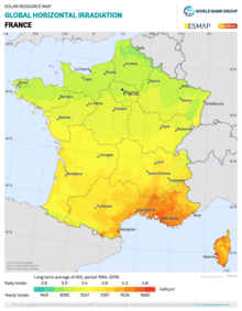 Insolation map France GHI Solar-resource-map GlobalSolarAtlas World-Bank-Esmap-Solargis.png
