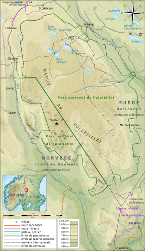 Karte mit dem Gebiet des Fulufjellet-Nationalparks