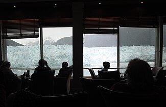 Margerie Glacier in Glacier Bay National Park, Alaska, USA. Picture taken from lounge of cruise ship Norwegian Sun.