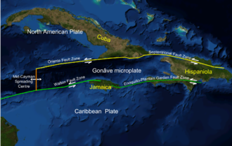 The position of Jamaica relative to major strike-slip fault zones Gonave microplate.png