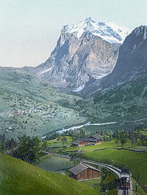 Um 1900 mit Wengernalpbahn und Wetterhorn