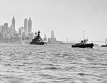 Malaya departing New York after repairs, 9 July 1941 HMS MALAYA leaving New York Navy Yard after four months of repairs following a torpedo hit while on convoy escort duty, 9 July 1941. A5439.jpg