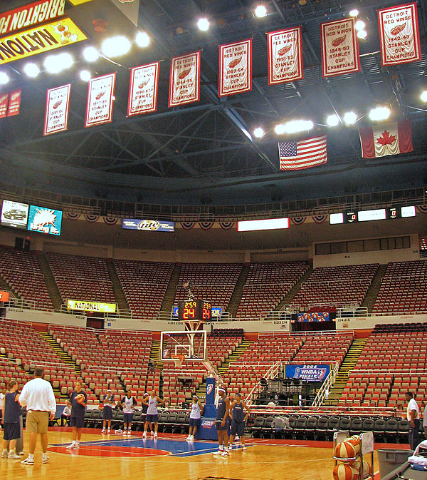 The Detroit Shock practice at Joe Louis Arena before Game 5 of the 2006 WNBA Finals.