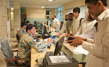 Inside the Afghan customs and border patrol station at Torkham in Nangarhar Province, the busiest border crossing between Afghanistan and Pakistan.