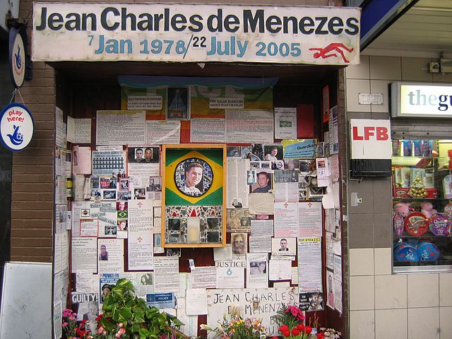 Shrine to Jean Charles de Menezes outside Stockwell Underground Station