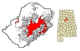 Jefferson County Alabama Incorporated and Unincorporated areas Birmingham Highlighted.svg