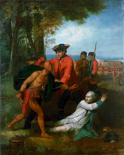 Benjamin West's depiction of Sir William Johnson sparing Lord Dieskau's life after the Battle of Lake George. (Reportedly, the uniforms of soldiers in