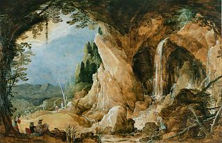 Paysage avec grotte