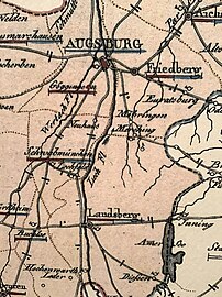 Friedberg auf einer Karte des Königreichs Bayern, 1809