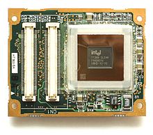 An Intel Pentium Mobile, clocked at 300 MHz (1998) KL Intel Pentium Mobile.jpg