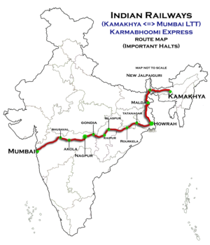 Karmabhoomi Ekspresi (Kamakhya - Mumbai LTT) Route map.png