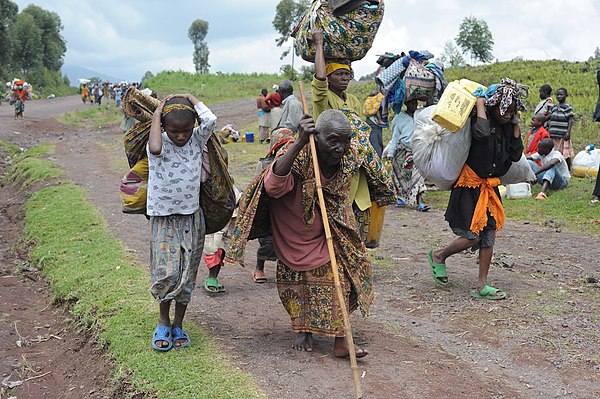 Villagers fleeing gunfire in a camp for internally displaced persons during the 2008 Nord-Kivu war